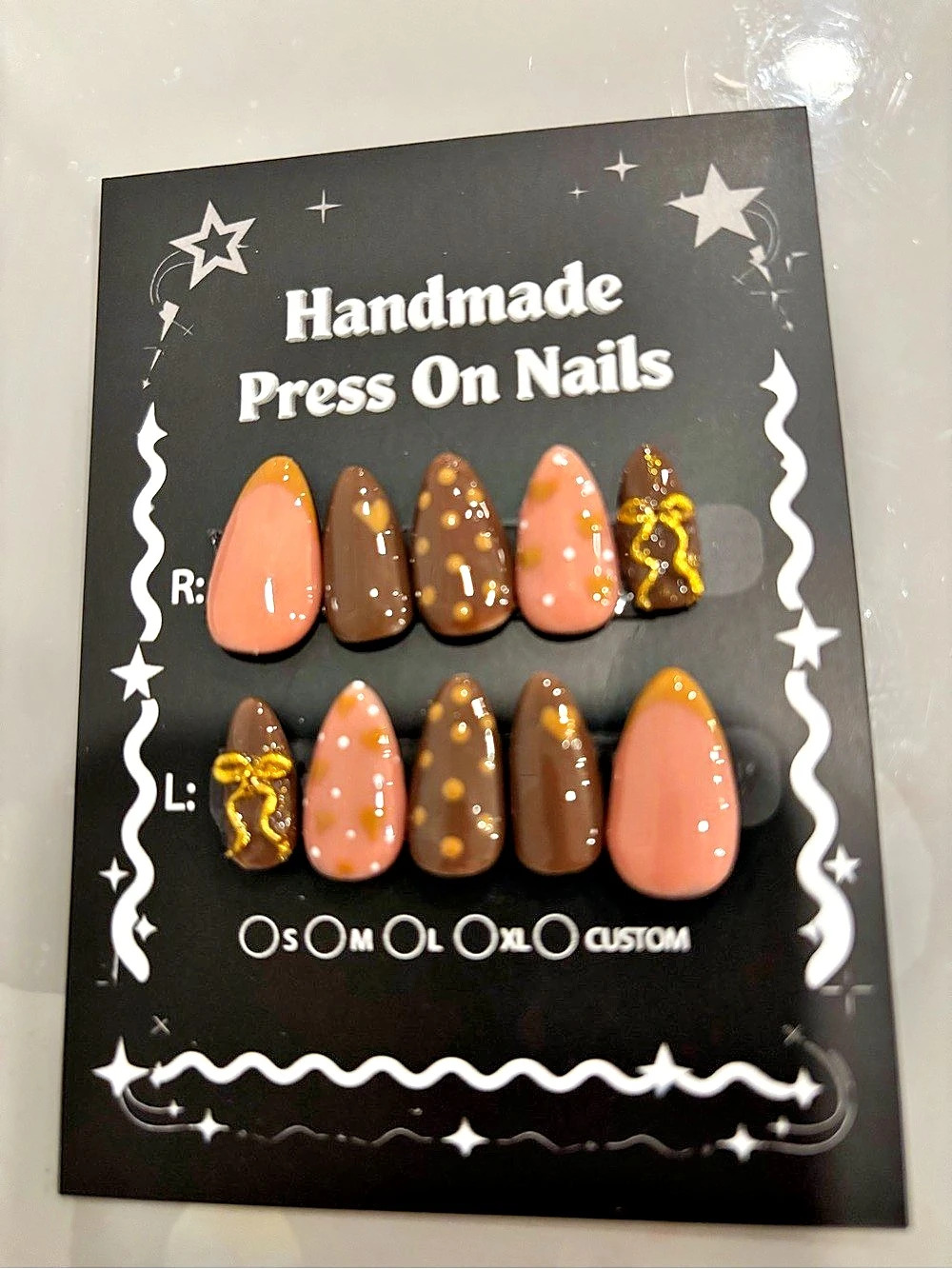 Handmade Press-On Nails Brown & Pink